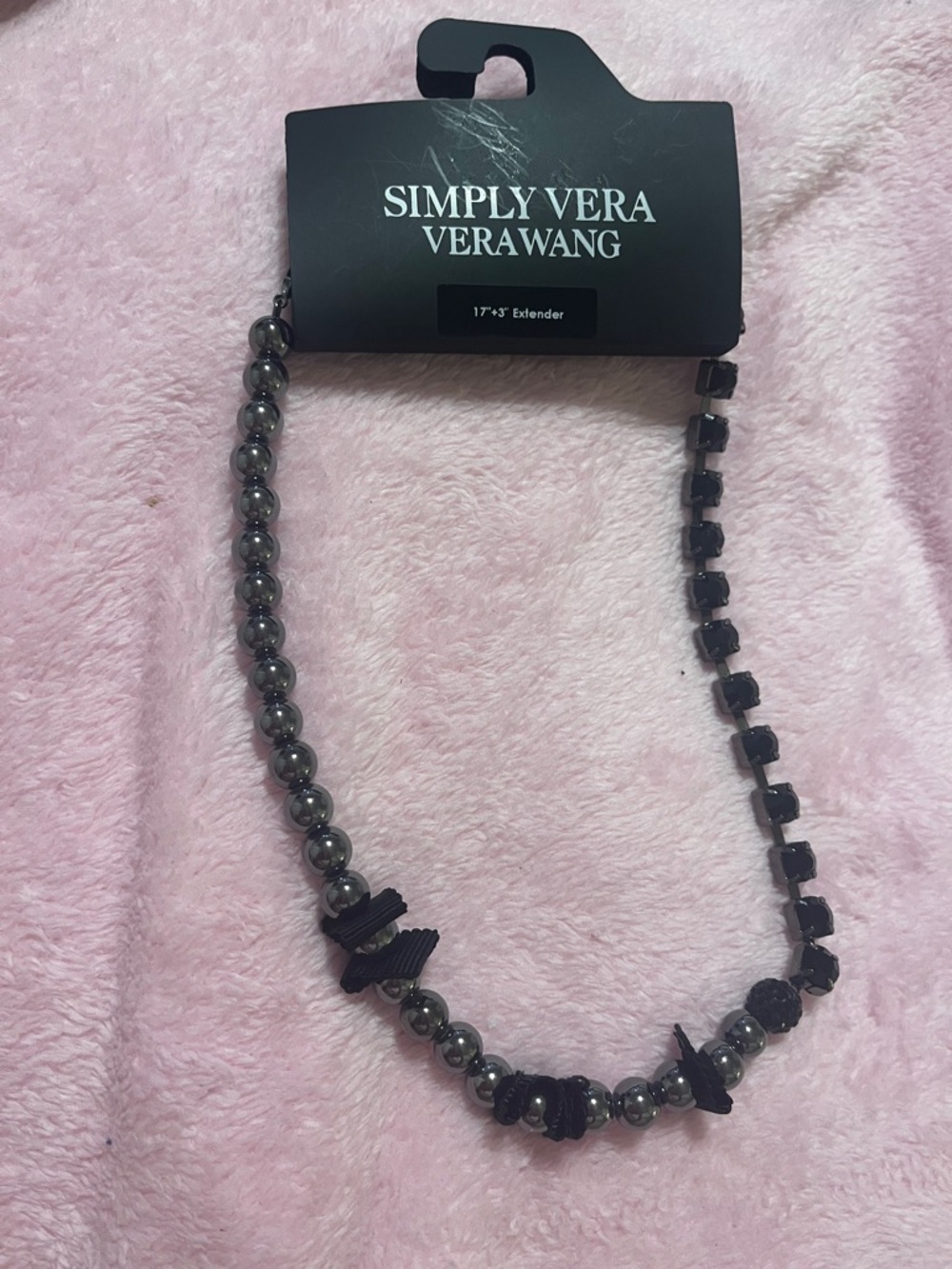 Simply Vera Vera Wang Silver and Black Ball and Stone Ribbon Collar Necklace